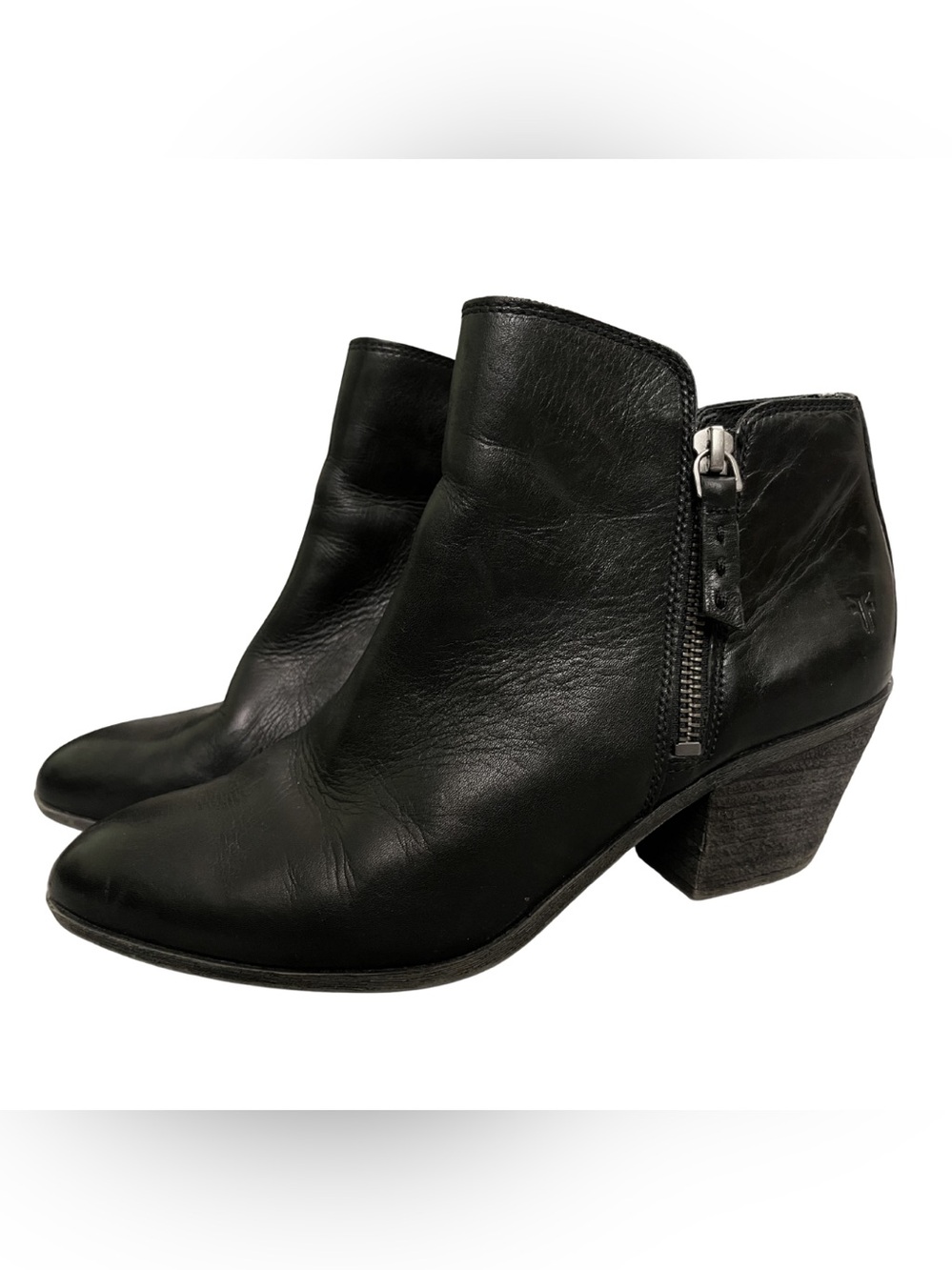 Frye Zip Ankle Boots Womens 7 Black Leather Western Heeled Officewear Booties